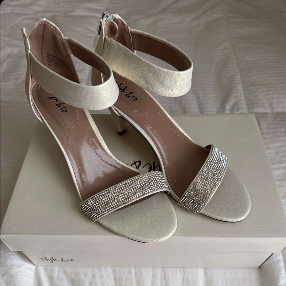 Style & Co. Cream Heels with Rhinestone Accents